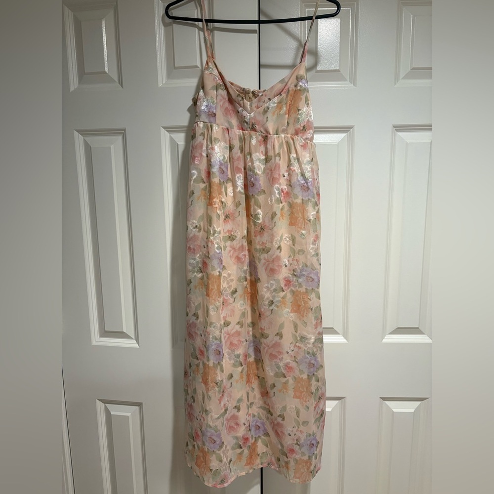 🌸 NWOT Romantic Floral Midi Dress Boutique Girly Pastel Bridal Wedding 🌸 - Picture 2 of 8